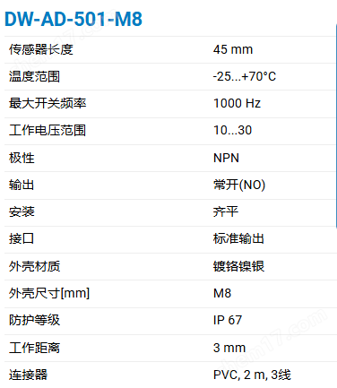 CONTRINEX基础长距检测500电感式传感器