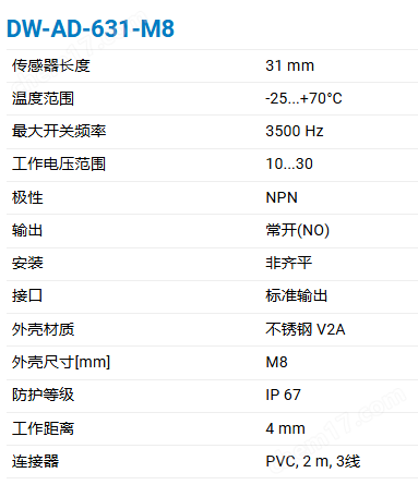 CONTRINEX基础经典600系列电感式传感器M8