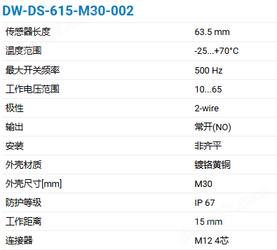 CONTRINEX M30圆柱形外壳电感式传感器